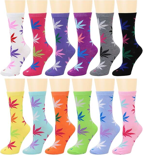 Falari 12 Pairs Women's Cotton Crew Socks Assorted Colors